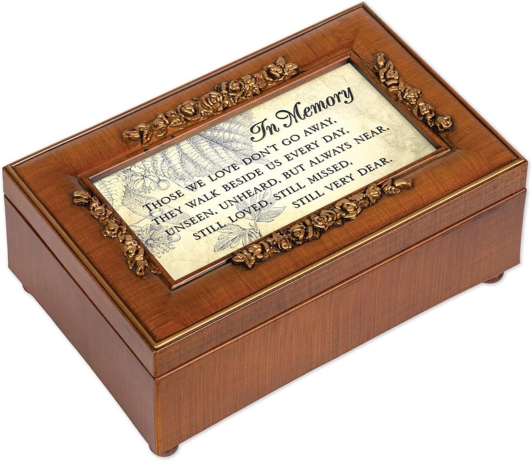 Cottage Garden in Memory Bereavement Rich Walnut Finish Petite Rose Music Box Plays Wind Beneath My Wings