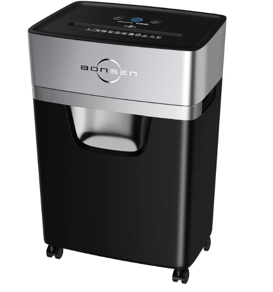 BONSEN 16-Sheet Heavy Duty Paper Shredder for Office, 60-Minute Running Time Cross-Cut CD Shredder with 60dB Low-Noise, 5.3-Gallon Pull Out Bin, Anti-Jam & Quiet Shredder for Home Office