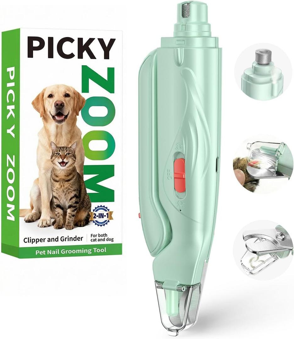 2-in-1 Dog & Cat Nail Clippers and Grinder with Light  Upgraded Safety Guard to Avoid Overcutting, Sharp Blade, Painless Quiet Pet Nail Claw Trimmers, Professional Grooming Tool for Large Small Pets (Green)