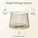 Round Metal Laundry Basket Gold Metal Wire Storage Basket Gold Metal Wire Storage Basket Large Capacity Decorative Open Grid Organizer with Handles for Living Room,Bathroom,Bedroom