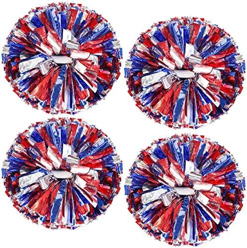 4Pcs Upgraded 12inch Metallic Cheerleading Pom Poms, HOLENGS Cheerleader Pompoms Cheer Poms for Kids Adults, Cheering Squad Pompoms for School Sports Games Dance Party