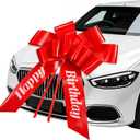 Happy Birthday Car Bow 30Inch Big Red Bow for Car Giant Large Cars Bows Red Gift Wrapping Bows with Suction Cup and Adhesive Sticker Huge Pull Bowss for Bike Present Graduation Birthday Surprise Party