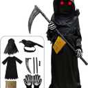 longpo Halloween Costumes for Boys Grim Reaper Costume Kids Set Scary Ghost Cosplay Outfit Halloween Party Favors Gifts (X-Large)