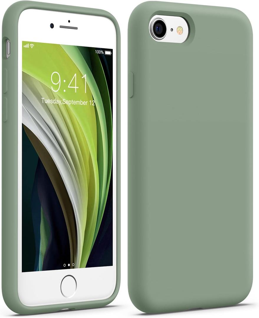 AOTESIER Compatible with iPhone SE 2020/ 2022 and iPhone 7/ 8 Case 4.7 inch, Silky Touch Premium Soft Liquid Silicone Rubber Anti-Fingerprint Full-Body Protective Flexible Bumper Case (Calke Green)