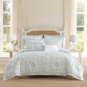 Laura Ashley Comforter, Soft Reversible Bedding Set, Includes Matching Bonus Euro Shams & Throw Pillows, Queen, Nora Blue/Yellow/Green/White