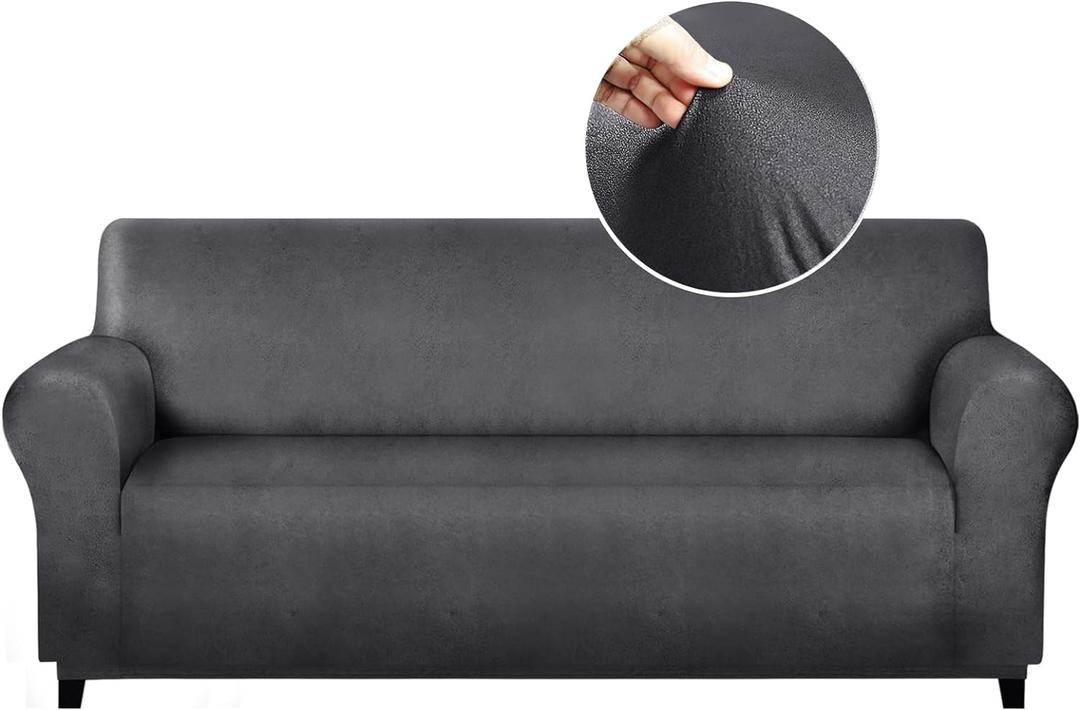 molasofa Sofa Covers - Couch Cover for Leather Couch, Soft and Washable Sofa Covers with Leather-Like Quality. Non-Pilling, Non-Slip 1-Piece Couch Cover for Dogs, Cats, and Kids (Dark Gray)