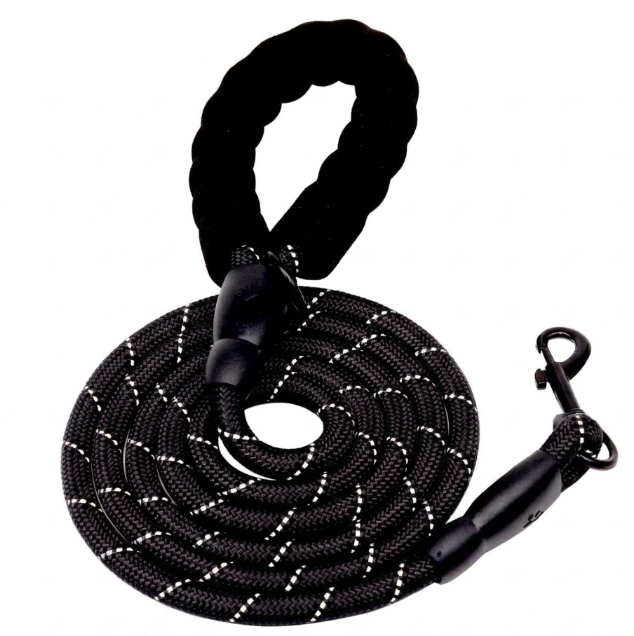 Heavy Duty Dog Leash with Soft Padded Handle 4/5/6.5/10FT Reflective Rope Dog Leash Comfortable Design Metal Carabiner Clip for Small Medium Large Dogs (Black)