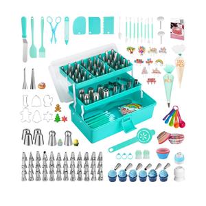 Cake Decorating Supplies Tools Kit: 358 pcs Baking Accessories with Storage Case - Piping Bags and Icing Tips Set - Puffs Christmas Cookie Cutters Cupcake Set for Beginners or Professional, Mint Green