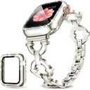 Mesime Compatible with Apple Watch Band 38mm 40mm 41mm 42mm 44mm 45mm 46mm, Women Bling Jewelry Bands with Tempered Glass Screen Protector Case, Shiny Strap for iWatch Series 11/10/9/8/7/6/5/4/3/2/1/SE