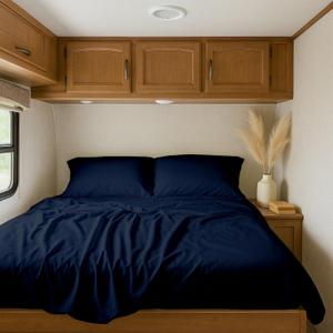 Shreem Linen RV Bunk Sheets 30x75, 100% Egyptian Cotton 4-Piece Camper Bedding Set, Fits 10-12" Deep RV Mattress, Navy Blue