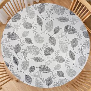 LIBERECOO Round Vinyl Fitted Tablecloth with Flannel Backing Elastic Edge Plastic Table Cover - Leaf Whisper - Waterproof Stain-Resistant Wipeable Tablecloths