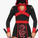 Spooktacular Creations 2 Pcs Ninja Costume Women, Halloween Ninja Costume Adult with Mask for Halloween Party Cosplay Size S