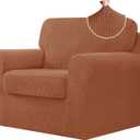 CHUN YI 3 Piece Chair Covers Armchair, Stretch Couch Cover with Separate Backrest and Cushion Covers, Anti-Slip Washable Living Room Furniture Protector for Dogs Pets (Small, Brick)