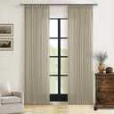 Light Khaki Linen Pinch Pleated Curtains 84 Inches Long 2 Panels for Living Room Bedroom Flax Linen Pleated Hooks Rings Back Tab Light Filtering Taupe Country Farmhouse Curtain Drapes 84 Inch Length