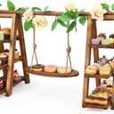 3 Tier Wooden Cupcake Stand with Swing & Flower Decor for Cake Fruit Snack
Dessert Table Display Set with Removable Trays, Rustic Foldable Ladder Stand for Party, Birthday, Wedding & Events