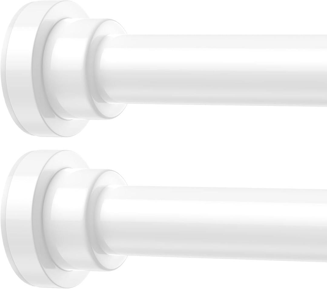 2 Pack Adjustable Tension Curtain Rods 32 to 64 Inches, Stainless Steel Shower Curtain Rods Spring Tension, No Drilling 7/8" Tension Rods for Window, Bathroom, Doorway, Room Divider, White