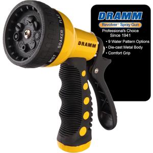 Dramm Revolver Heavy Duty Metal Garden Hose Nozzle  9 Spray Patterns, High Pressure Jet, Thumb-Control Flow, Ergonomic Grip  Yellow (No Size (Single))