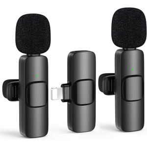 2 Pack Mini Wireless Lavalier Microphone for Lightning iOS Devices - Noise Reduction Lape iPad Mic for Recording, Clip on Mic, Omni Lav Mic for Video Recording, Tiktok, Youtube, Vlog (Black K1 for Lightning)