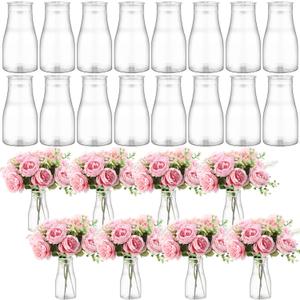 Mumufy 24 Pcs Plastic Bud Vases Bulk Small Clear Container for Flowers Height Shatterproof Crystal Bud Vase for Centerpieces Wedding Home Table Decorations Formal Dinners(3.15 x 5.91 Inch)