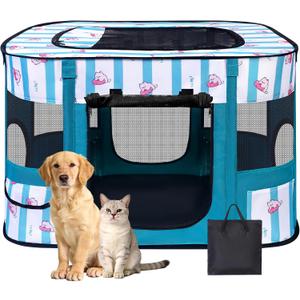 Dog Play Pen Indoors, Pink Crate, Dog Pen,Portable Foldable Playpen Indoor for Small/Medium Dogs, Puppy Cat Pet Playpen, Exercise Kennel Tent Crate (Green)