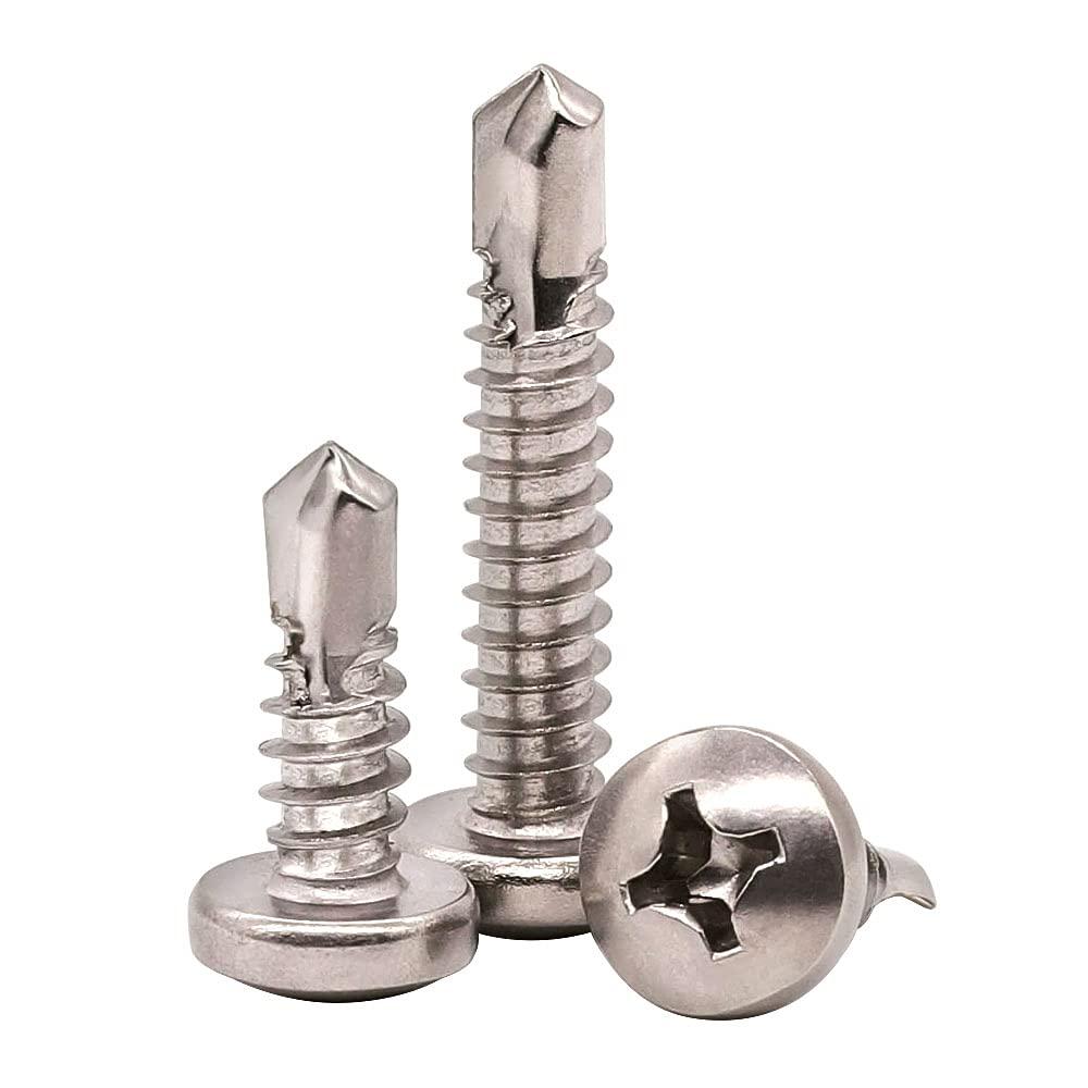 #10 x 3/4" Pan Head Self Drilling Screws, Phillips Drive, 410 Stainless Steel Sheet Metal Screws,Self Tapping, Dovetail, Pack of 100 (#10 x 3/4")