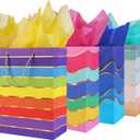 Cmecial 12.6" Paper Gift Bags with Tissue Paper, Extra Large Gift Bags with Handles, Birthday Rainbow Bag Large Size, Medium Birthday Bags Wrap Bag for Kids (12 Piece Set, Striped)