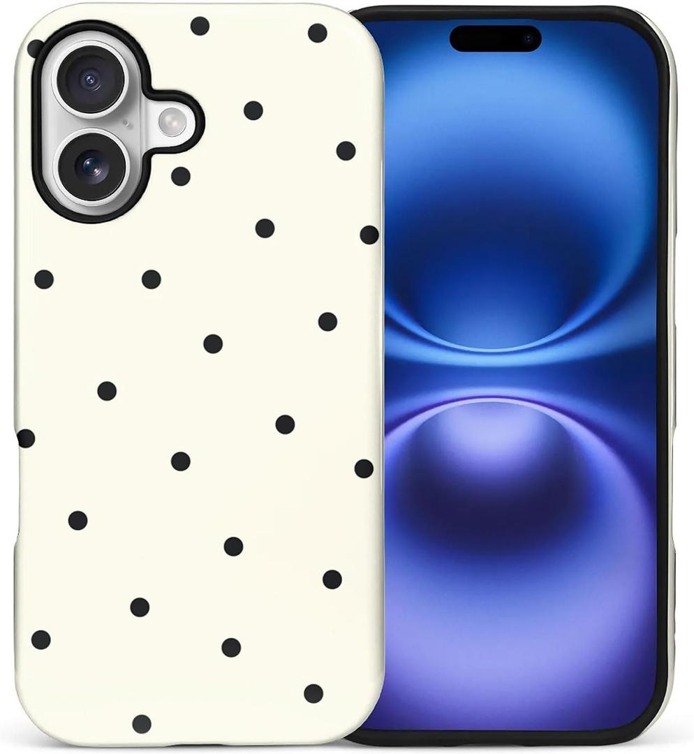 for iPhone 17 Case,Hybrid 2-Layer Hard Shell + Silicone Protective Case -Resistant Shockproof- Black and White Dots