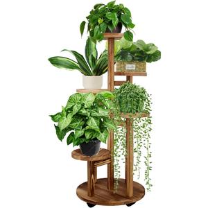 GEEBOBO 5 Tiered Tall Plant Stand for Indoor, Wood Plant Shelf Corner Display Rack, Multi-tier Planter Pot Holder Flower Stand for Living Room Balcony Garden Patio (Brown)