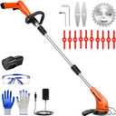GardenJoy Weed Wacker Battery Operated: 12V Cordless Grass Trimmer with 2.0Ah Battery, Fast Charger and 3 Types Cutting Blade, Portable Electric Lawn Trimmer for Garden Yard Weeding Work (Orange)
