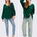 EXLURA Womens Fall Oversized V Neck Tunic Tops 2025 Casual Long Sleeve Shirts Lightweight Soft Sweater Curved Hem T Shirts (Green, S)