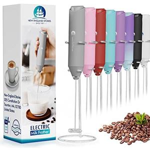 Powerful Milk Frother Handheld Foam Maker, Mini Whisk Drink Mixer for Coffee, Cappuccino, Latte, Matcha, Hot Chocolate, With Stand, Grey