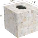 CLAYNIX Tissue Box Cover - Mosaic Mother of Pearl Inlay Tissue Box Holder - Tissue Box Cover Square 5.9 x 5.9 x 5.9 in - Decorative Bathroom, Bedroom or Office (White)