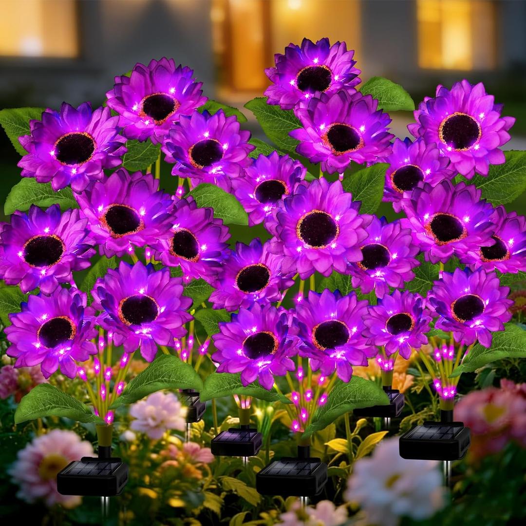ANGMLN Solar Garden Lights 6 Pack 36 Solar Sunflower Lights, Waterproof Solar Purple Flower Light for Outdoor Decoration, Decorative Stakes for Yard,Landscape,Patio,Gifts for Women