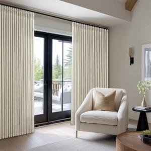 Pinch Pleated Linen 108 Inch Curtains 100 Inch Width for Living Room Light Filtering Beige Tan Flax Linen Memory Trained Extra Wide Patio Curtains for Sliding Glass Door Balcony Large Window 100x108