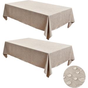 Fitable 2 Pack Faux Linen Rectangle Tablecloths: Waterproof Stain Resistant Wrinkle Free Textured Table Cloth, Washable Burlap Fabric Table Cover for Kitchen Dining Party, 52x70 Inch, Nature