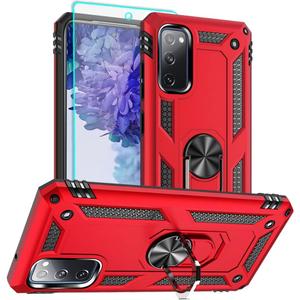 Aozuoton Compatible with Phone Case Samsung Galaxy S20 FE with HD Screen Protector, Military Grade, 16ft. Drop Tested, Ring, Shockproof, Protective Red