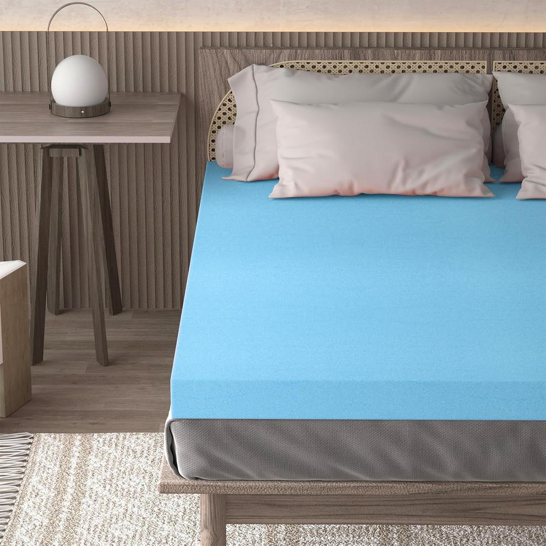 Elfreda 3 Inch Twin Mattress Topper Pressure-Relieving Bed Topper, Mattress Pad Twin in a Box (Blue)