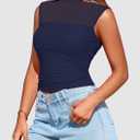 PRETTYGARDEN Women's Summer Sheer Mesh Tank Tops 2025 Trendy Casual Sleeveless Mock Neck Ruched Slim Fitted Going Out Shirts (Blue, S)