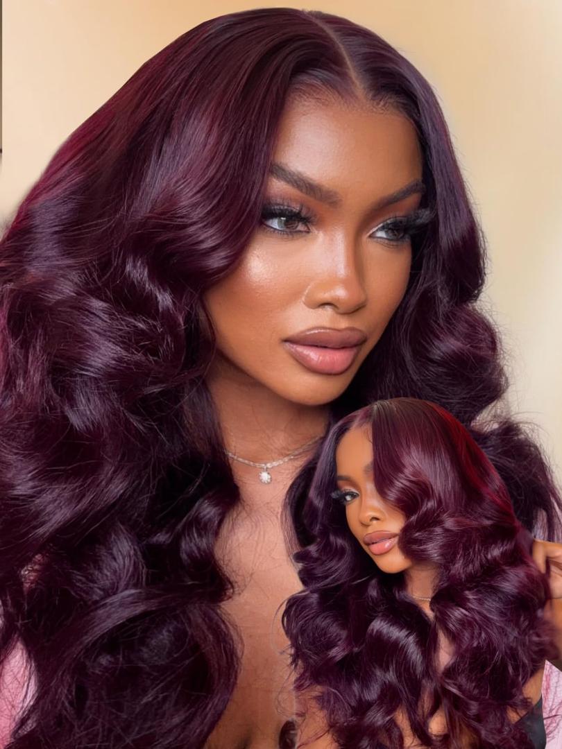 Sunber Black Cherry Layered Straight 13x4 Pre Cut Lace Front Wigs Human Hair Pre Everything Glueless Ready to Go Wig 180% Density Pre Plucked Pre Bleached Invisible Knots Burgundy Plum Straight 20Inch