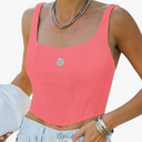 REORIA Women's Summer Sexy Square Neck Sleeveless Trendy Bustier Corset Crop Tank Tops (Linght Grey) Large