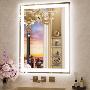 24"x 36" LED Bathroom Mirror with Front and Backlit, Wall Vanity Mirror with Lights, Controlled Separately LED Mirror for Bathroom, 3 Colors, Tempered Glass, Shatterproof, Anti-Fog, Memory(UL ETL)