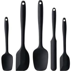 Silicone Spatula Set, 5 Piece Food Grade Rubber Spatulas for Baking, Cooking, and Mixing High Heat Resistant Non Stick Dishwasher Safe BPA-Free (Black)