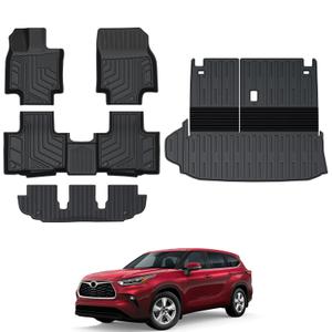 GALVAGNITE Floor Mats for Toyota Highlander 2020-2026, All Weather Floor Mats Trunk Cargo Liner with Backrest Protectors Accessories, Full Coverage Set (Fit 7 Seats)