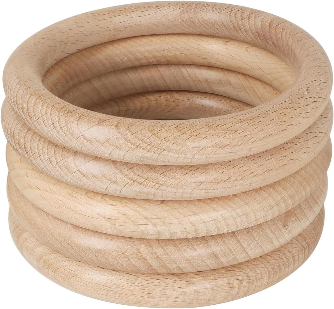 FoDau770 10pcs Natural Beech Wooden Rings, Unfinished Solid Wood Rings Heavy Duty Wood Circles, Macrame Craft Circles for Party, Home Decor & DIY Making - Outer Diameter: 5 Inch