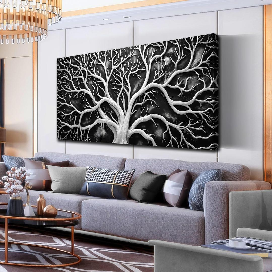 Large Canvas Wall Art Black and White Tree Picture Framed Prints Artwork Ready to Hang for Living Room Bedroom Modern Home Office Decor Size 30x60