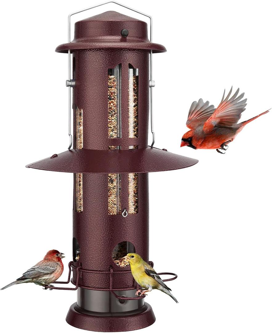 Kingsyard Squirrel Proof Bird Feeders with Weight-Activated Perches, Metal Wild Bird Feeder for Outdoors Hanging, 3 lb Large Seed Capacity, Antique Copper