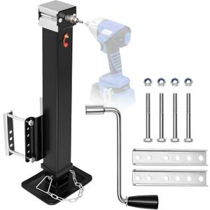 8000 lbs Heavy Duty Trailer Jack with Drop Leg, 28.6" Lift, Bolt-On Design - 20-24V Cordless Drill Compatible & Manual Crank Handle for Utility, Boat, Yacht, RV & Horse Trailers, Black