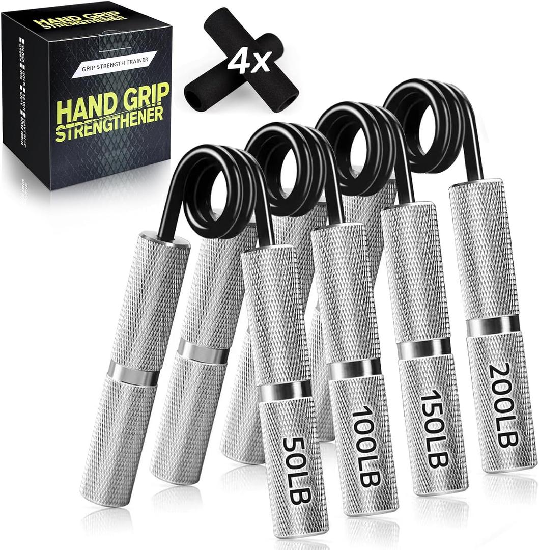 UUJOME Hand Gripper Strengthener Set 4pcs (50lb+100lb+150lb+200lb) - Metal Grip Strength Trainer Slip Resistant - Grip Trainer Forearm Strengthener for Muscle Building, Hand Sensitivity Training