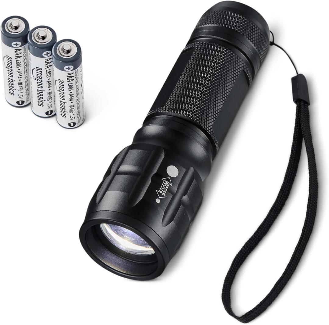 Amazon Basics Tactical Flashlight, Durable Waterproof 140 high lumens flashlights, Black