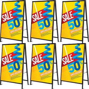 Kigley 6 Pcs A Frame Sign 24 x 36 Inch Folding Sidewalk Sandwich Board Signs Heavy Duty Double Sided Metal Poster Board Display Stand for Businesses Indoor Outdoor Street Store Advertising Poster